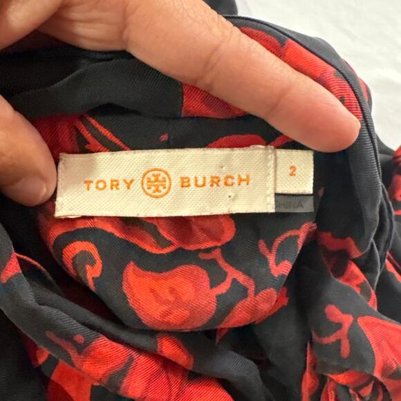 Tory Burch Top Womens 2 Printed Bow Blouse Black Mountain Paisley Silk Elegant - Picture 6 of 8